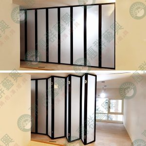 極簡鋁製黑框噴砂玻璃折門/拉門