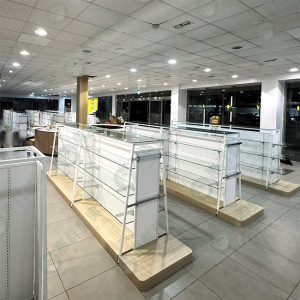 白框梯形中島玻璃端架/層板架