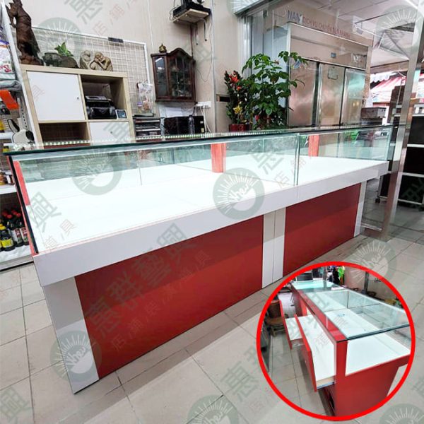 WS抽屜式橘紅色陳列展示玻璃櫃-02