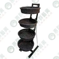 四層圓型仿藤編織移動式展示架WS-01