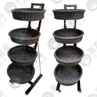 四層圓型仿藤編織移動式展示架ws-04