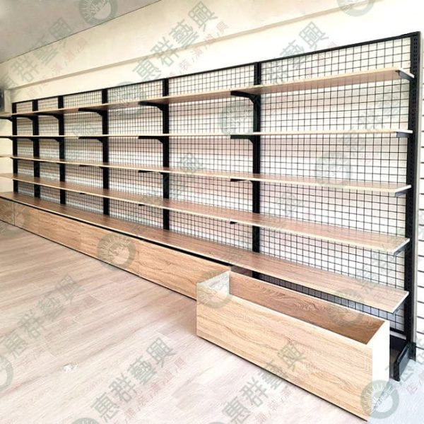 ws工業風長型黑框井字網層板壁櫃架-02
