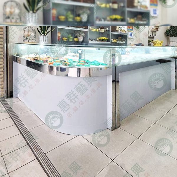 WS弧形L型單層玻璃展示櫃-02