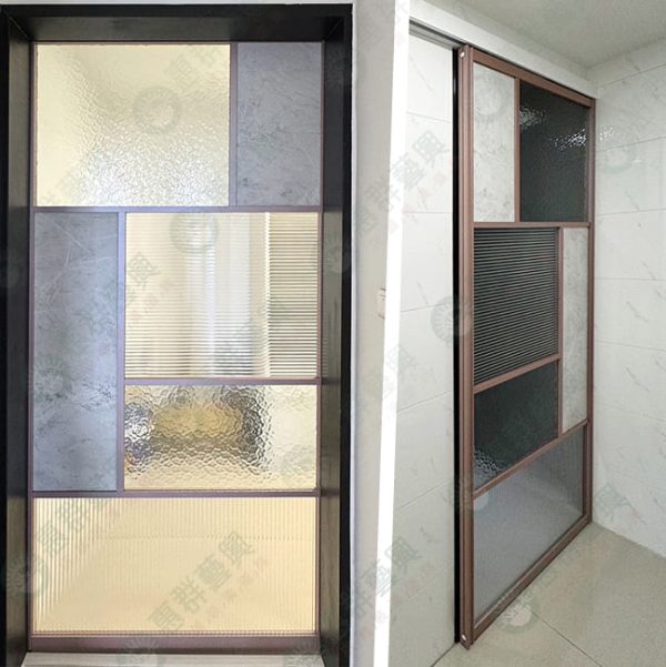 WS外掛式玫瑰金複合式鋁框拉門(水泥板+花板玻璃)WSP218-04