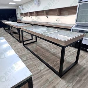 簡約黑框平面蔬果展示架(含不鏽鋼盆)
