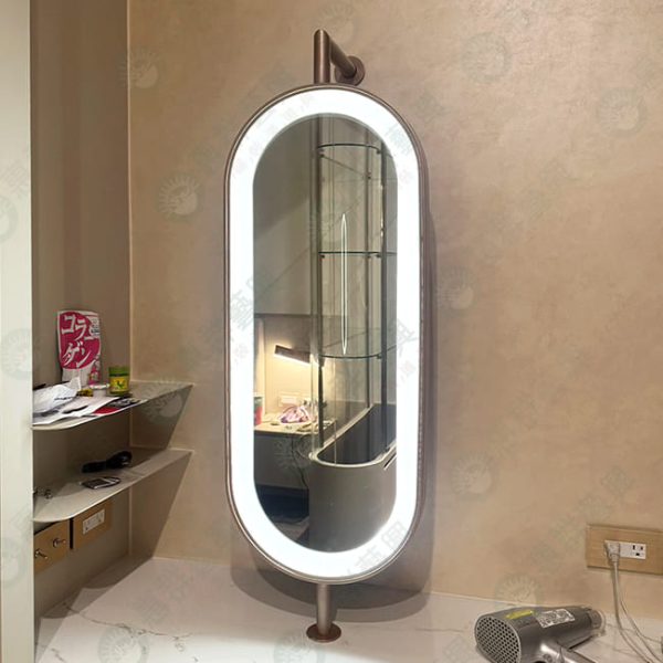 WS旋轉復古倒L型不鏽鋼框噴砂光源燈鏡-玫瑰金-01