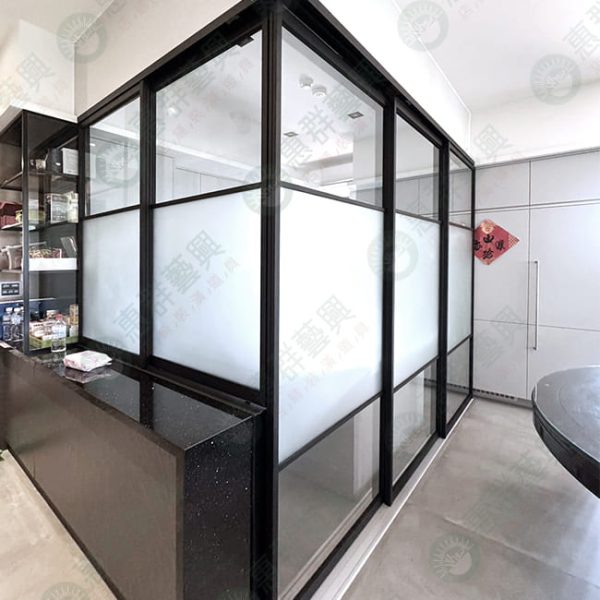 WS L型垂壁地軌式鋁框拉門WSP359(屏風+拉門)-01