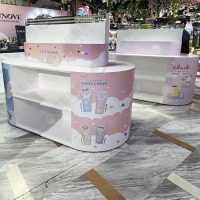 WS造型雙層圓弧形木作中島陳列台(含上方鏡+燈)-01