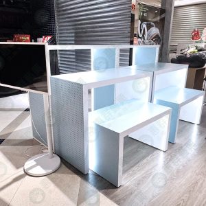 簡約洞洞側板ㄇ型子母展示桌(LED燈條)