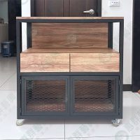 WS工業風多格造型黑框菱格網木底櫃陳列架-02