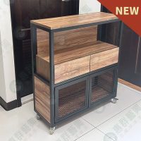 WS工業風多格造型黑框菱格網木底櫃陳列架-04