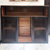 WS工業風多格雙格造型黑框菱格網木底櫃陳列架-01