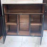 WS工業風多格雙格造型黑框菱格網木底櫃陳列架-02