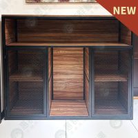 WS工業風多格雙格造型黑框菱格網木底櫃陳列架-03