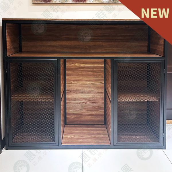 WS工業風多格雙格造型黑框菱格網木底櫃陳列架-03