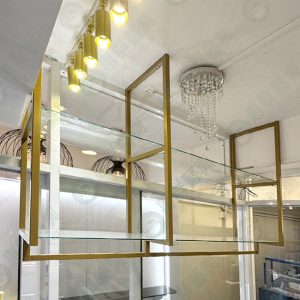 特製金框造型玻璃層板吊杯架