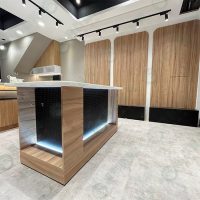 LED造型木作洞洞木背板展示台ws-02